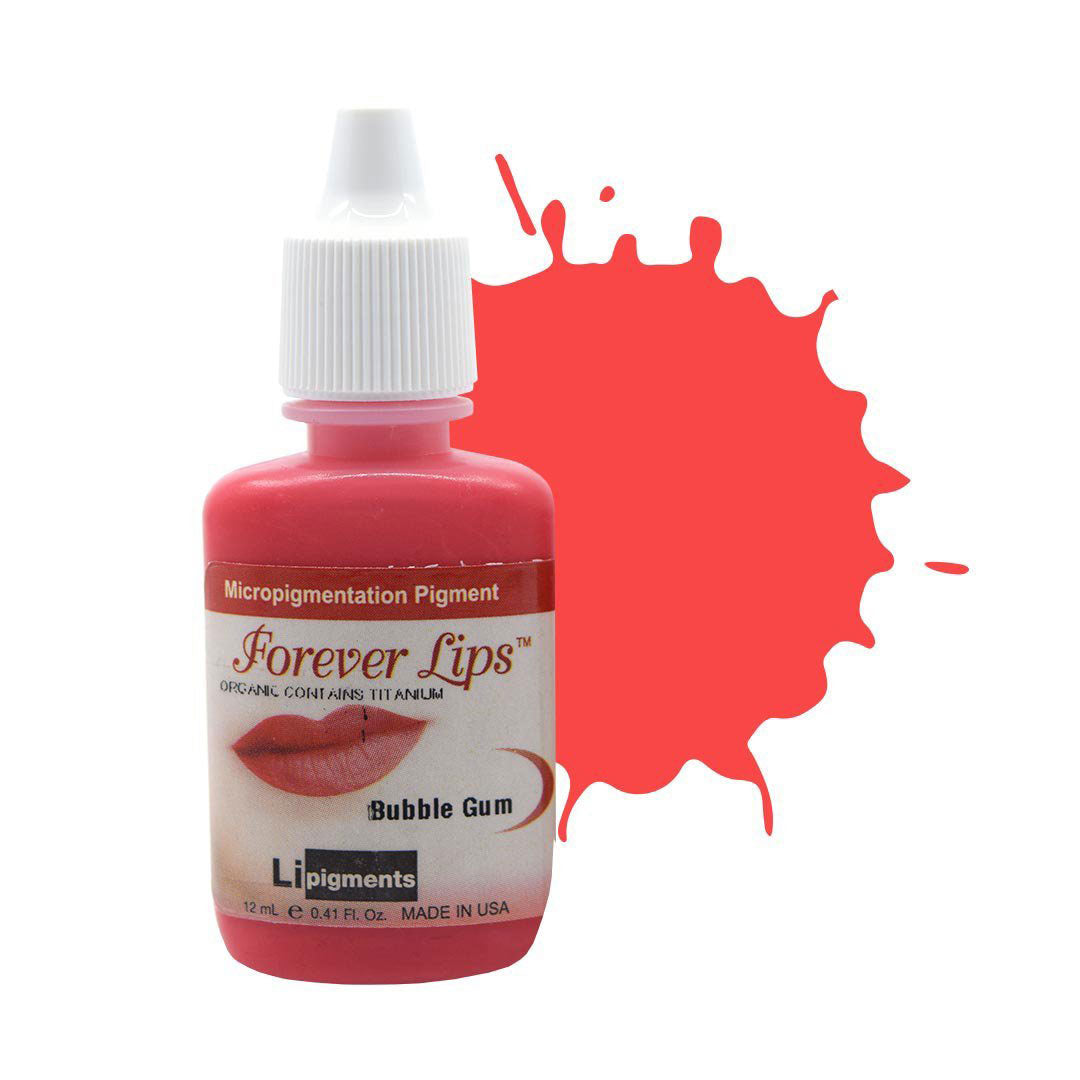 LI Pigments Forever Lips Bubble Gum 12ml - Bright pink lip pigment for permanent makeup applications.